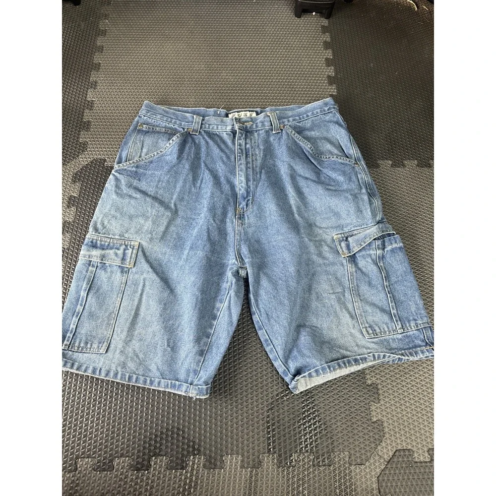 FUSE JEANS WEAR Men's Blue Denim Cargo Shorts Size 38 Relaxed Fit Pockets